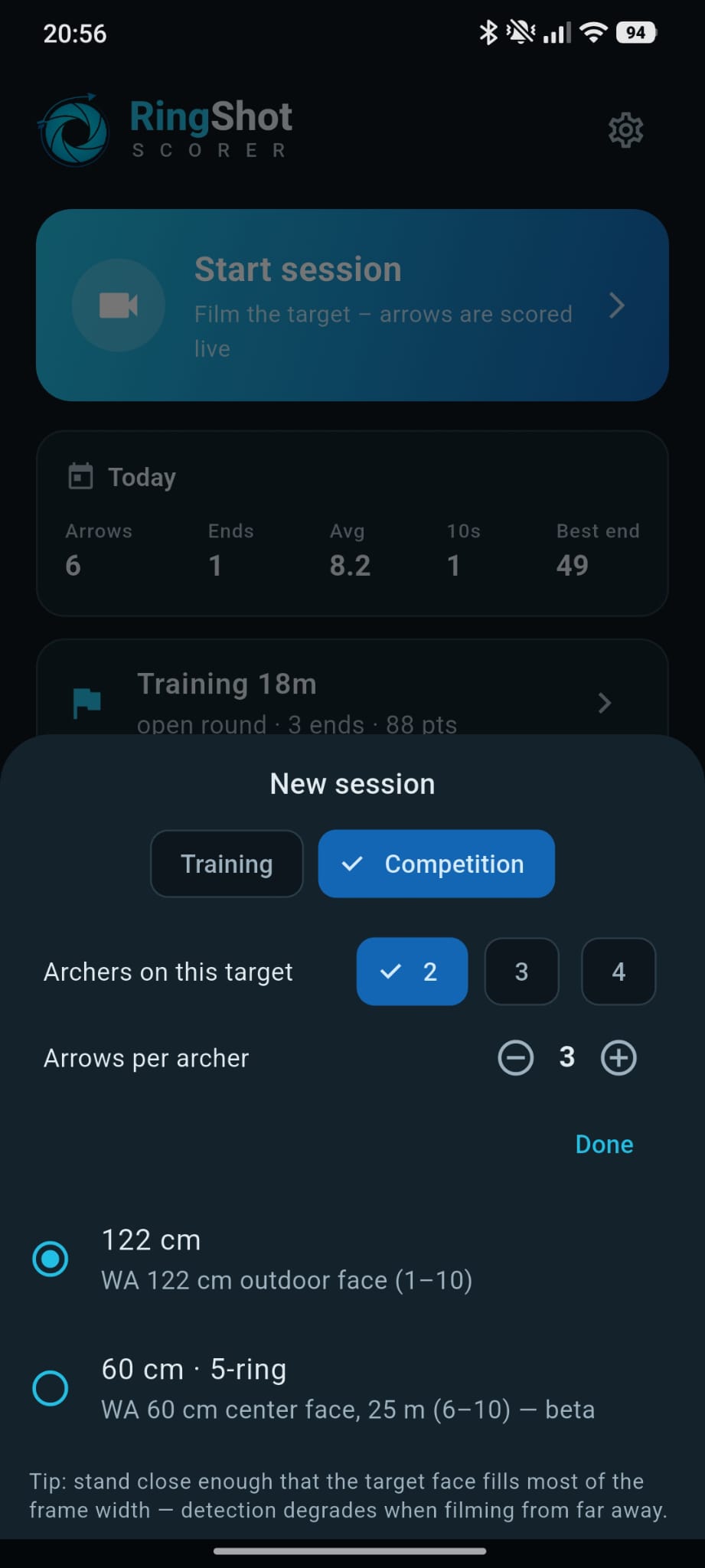 Competition mode — Several archers on one target